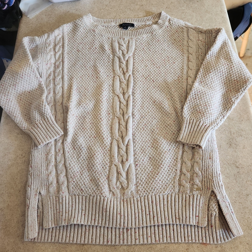 Tommy Hilfiger Cream Cable Knit Crewneck Sweater
